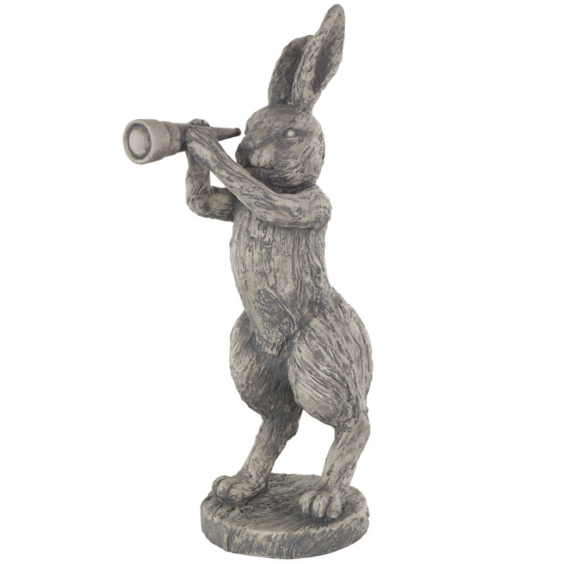 Trinx Cole And Grey Polystone Textured Rabbit Decorative Sculpture
